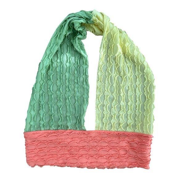 Colorblock Halter Crop Top Medium Green Yellow Coral Textured festival cute - Picture 2 of 3